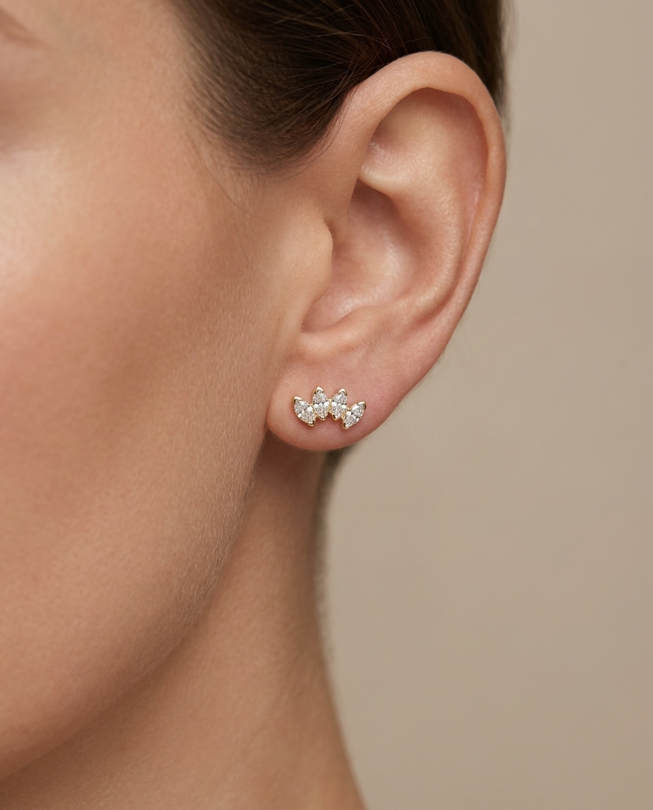 14KT Gold Marquise Diamond Earring view 2