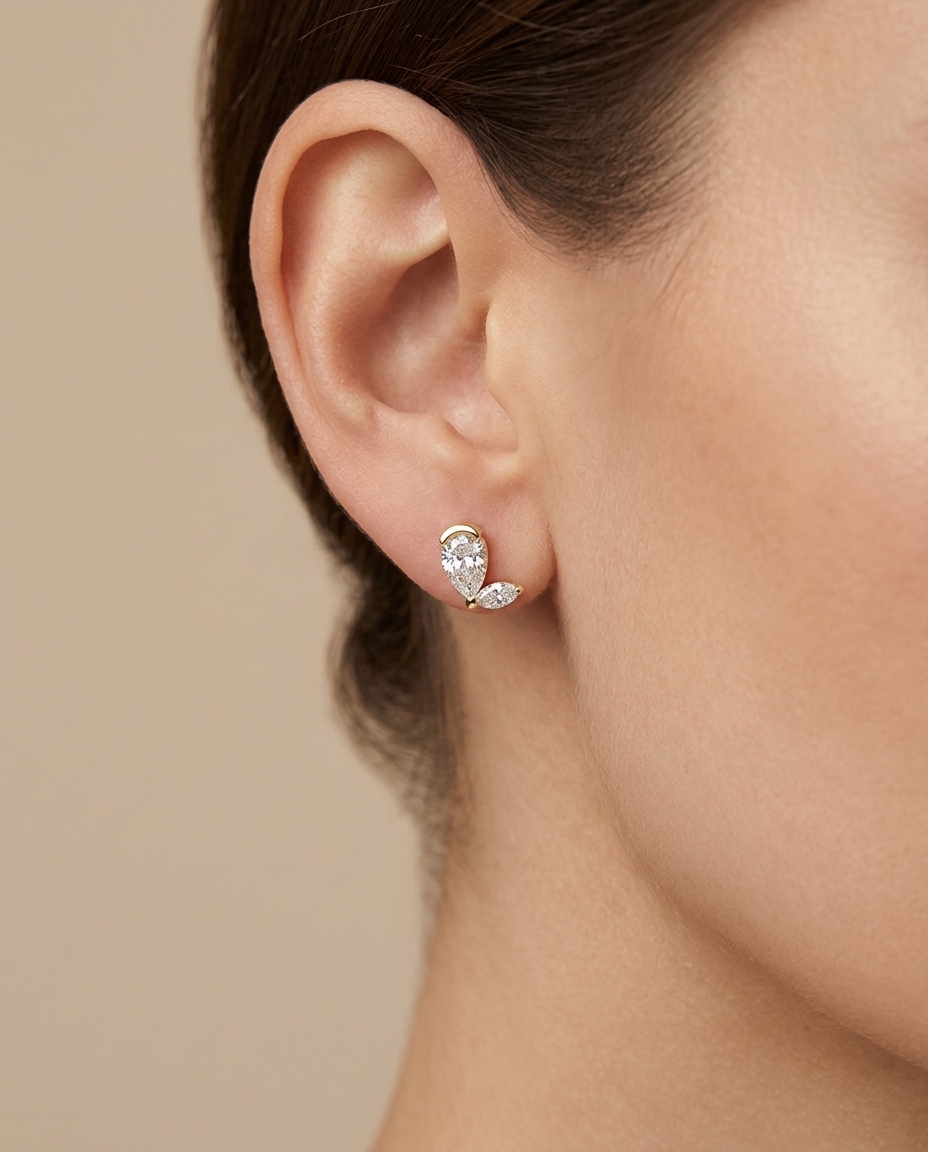 14KT Gold Diamond Earring Studs view 2