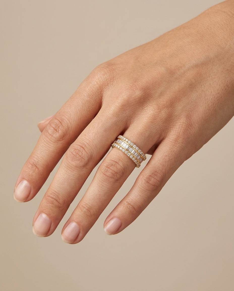 14KT Yellow Gold Diamond Ring on model