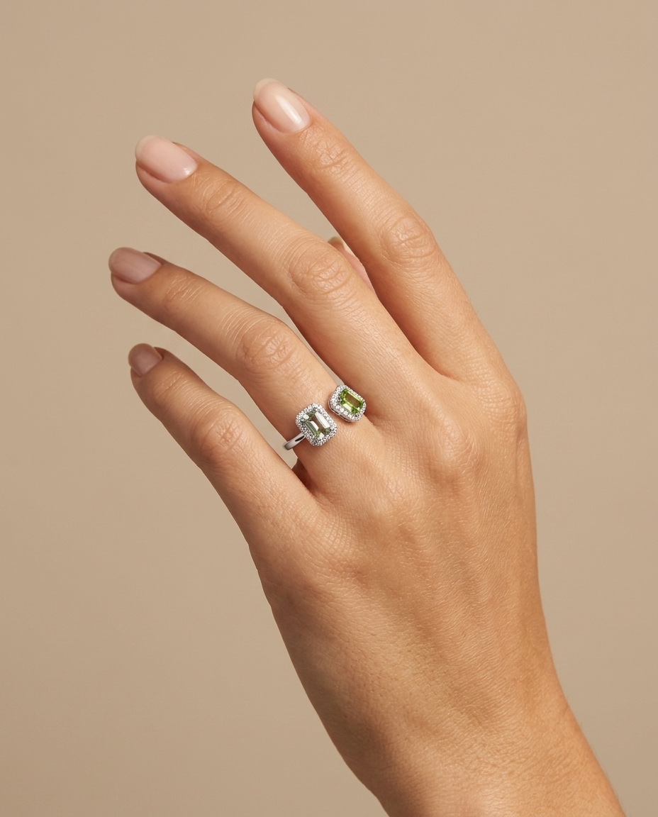14KT White Gold Tourmaline and Diamonds Ring on model
