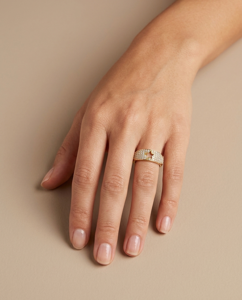 14KT Yellow Gold Diamond Ring on model