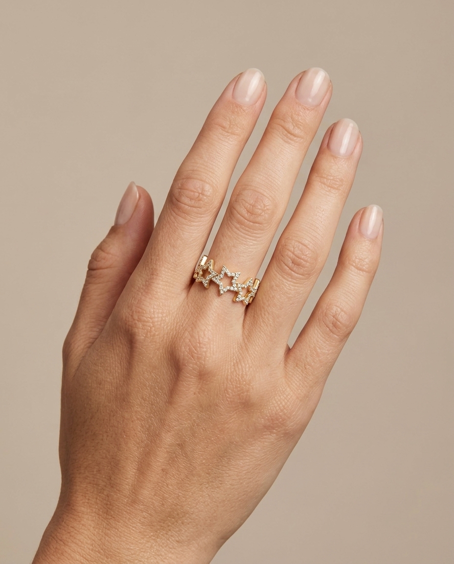 14KT Yellow Gold Diamond Ring on model