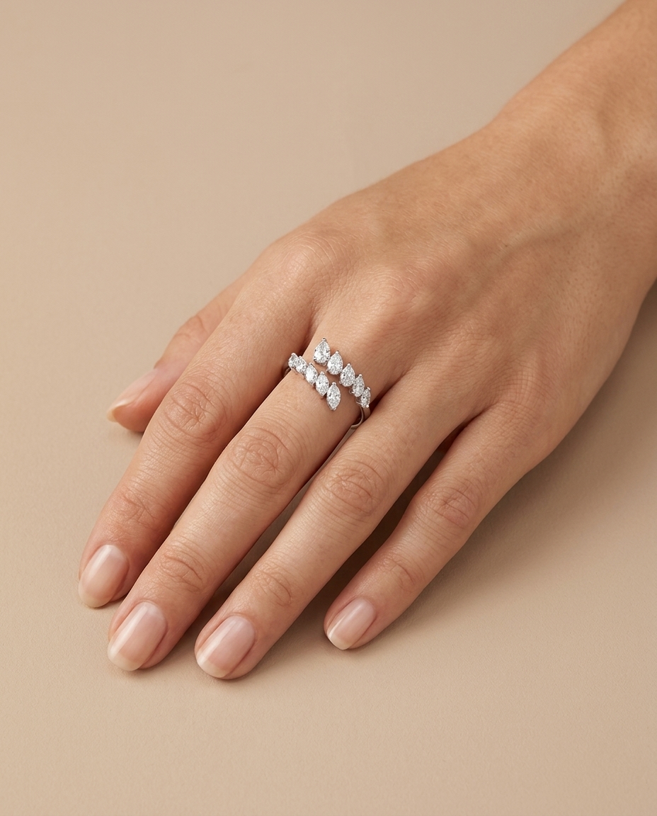 14KT Gold Diamond Wrap Around Ring on model