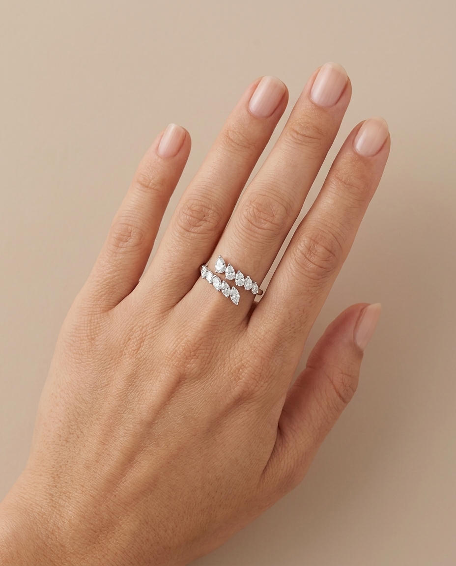 14KT Gold Diamond Wrap Around Ring on model
