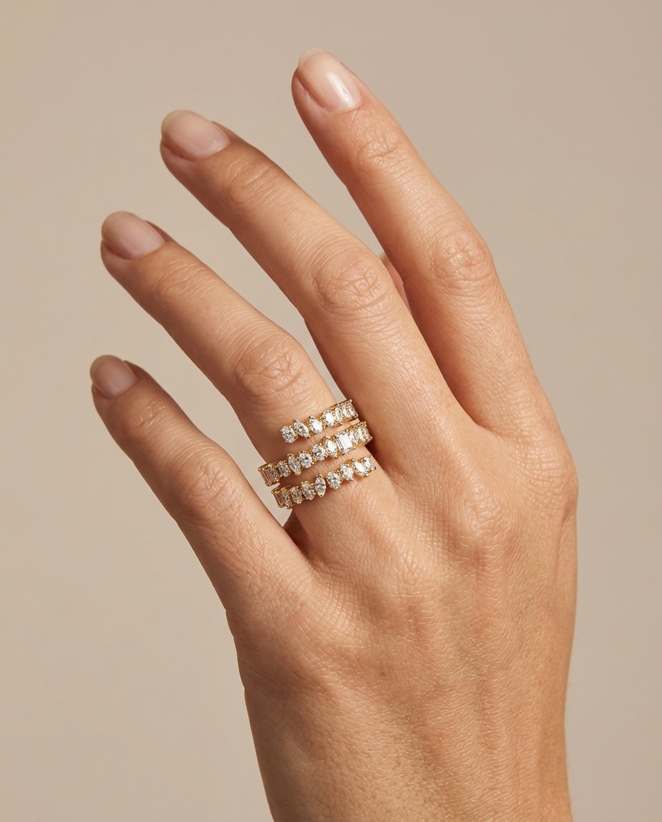 14KT Yellow Gold Diamond Wrap Around Ring on model