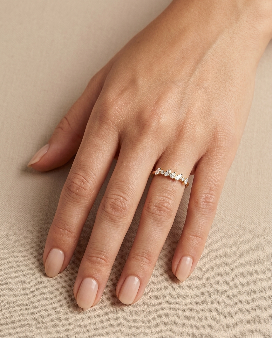 14KT Gold Diamond Ring on model