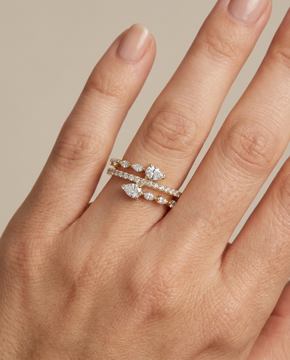 14KT Yellow Gold Diamond Ring on model