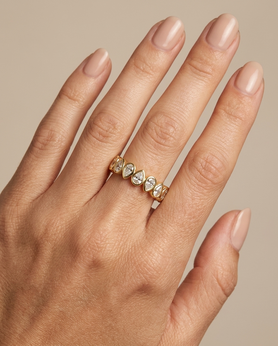 14KT Gold Bezeled Diamond (5MM) Ring on model
