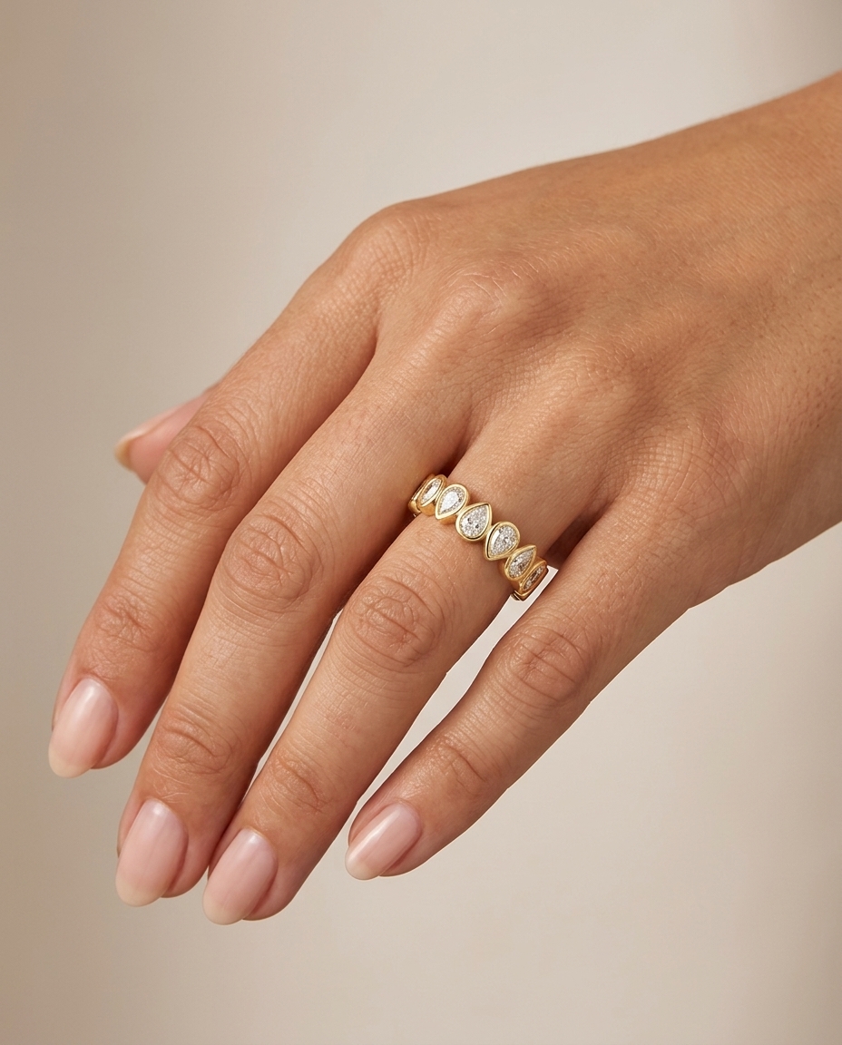 14KT Gold Bezeled Diamond (5MM) Ring on model
