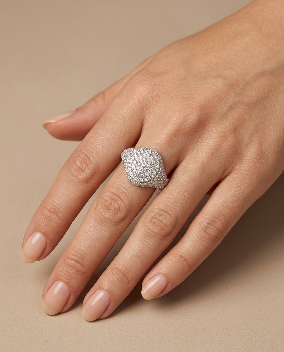 14KT White Gold Diamond Ring on model