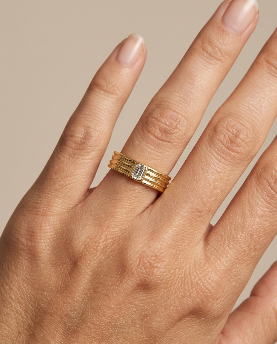 14KT Gold Diamond Ring on model