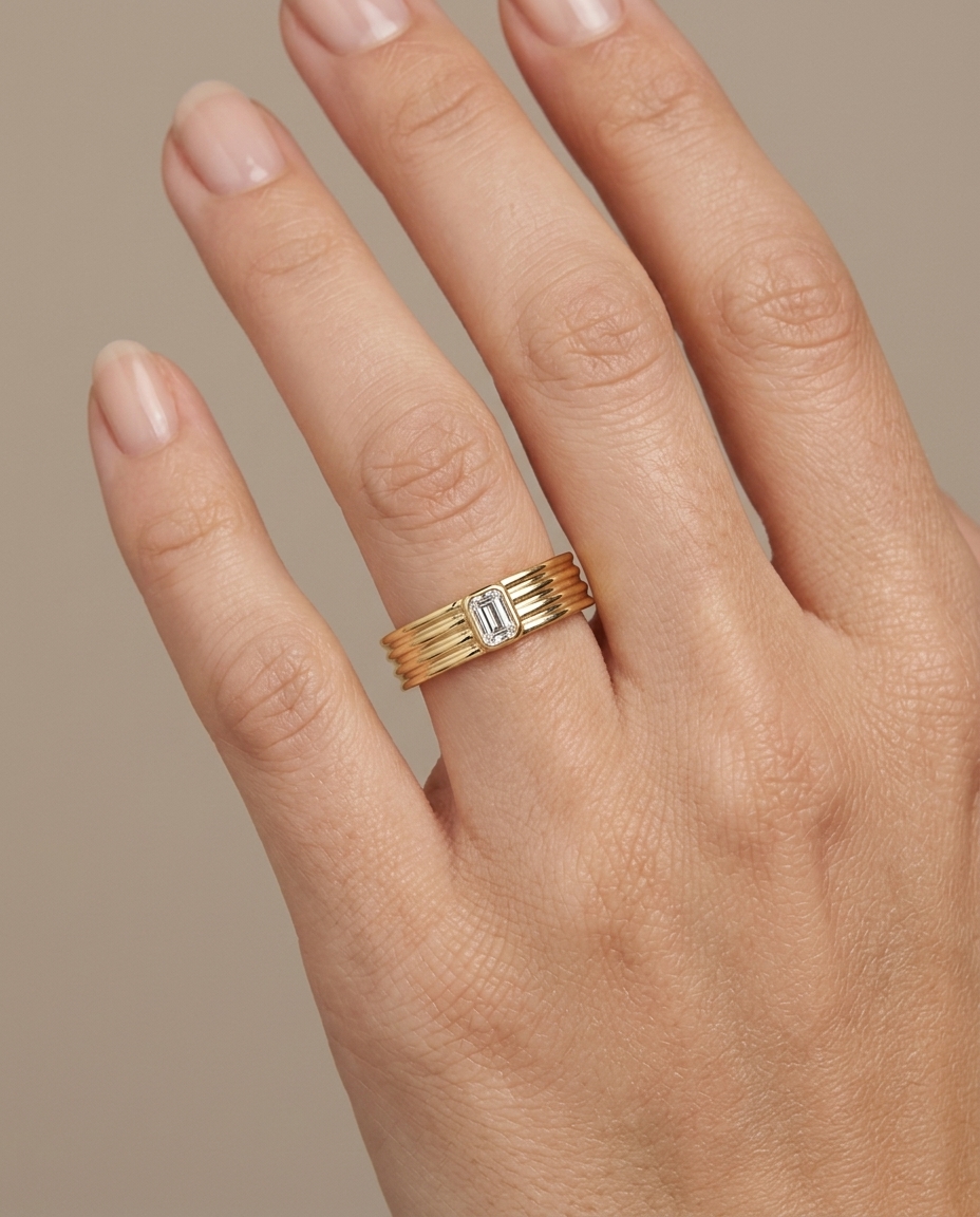 14KT Gold Diamond Ring on model