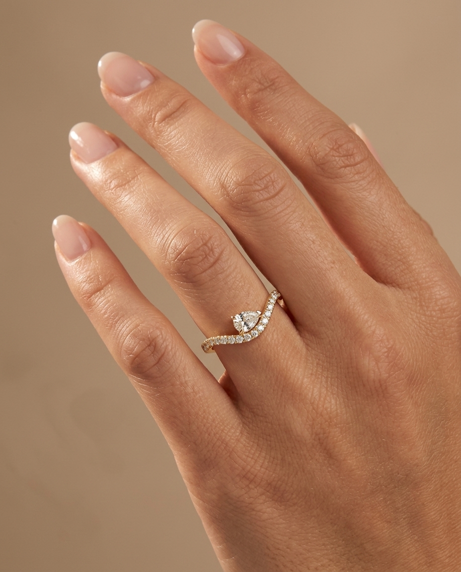 14KT Gold Diamonds Ring on model
