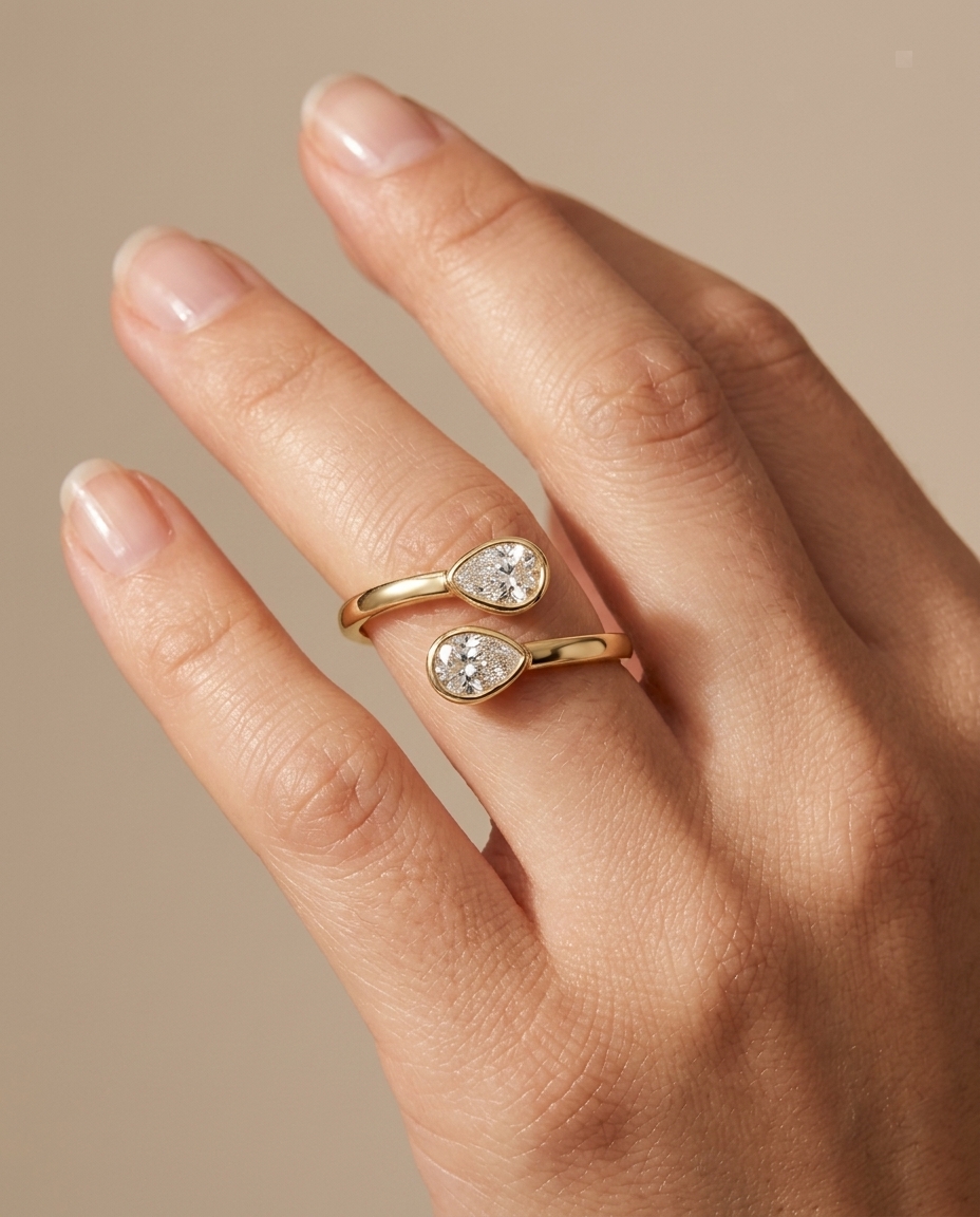 14KT Gold Diamond Ring on model