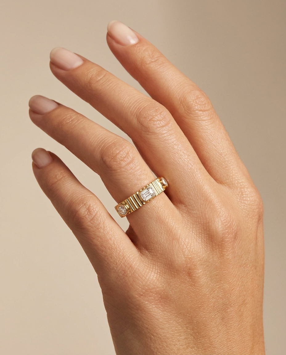 14KT Gold Diamond Ring on model