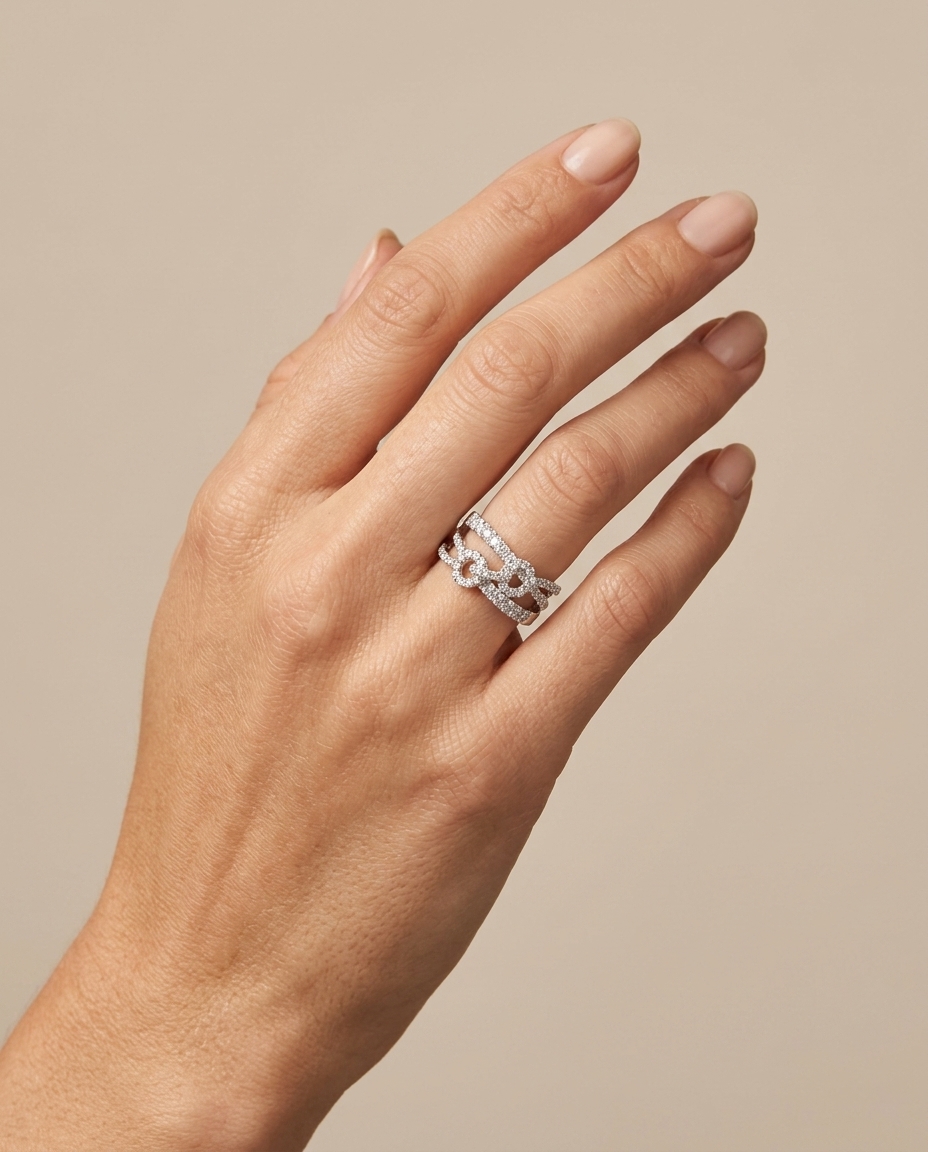 14KT White Gold Diamond Ring on model
