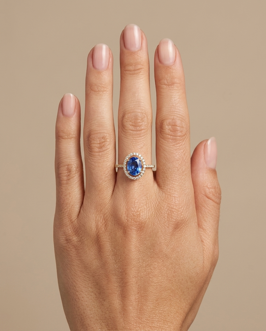 14KT Yellow Gold Kyanite and Diamonds Ring on model