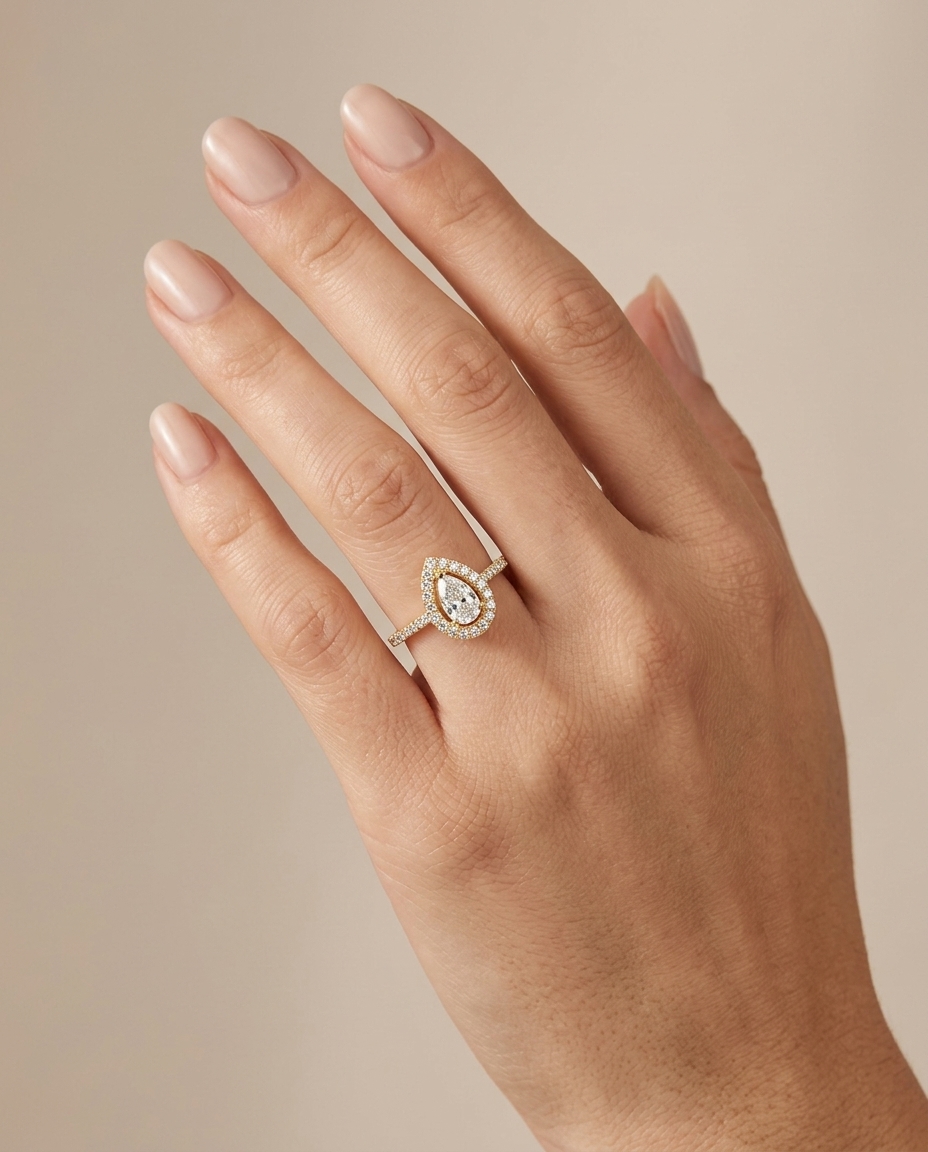 14KT Yellow Gold Diamond Slice Ring on model