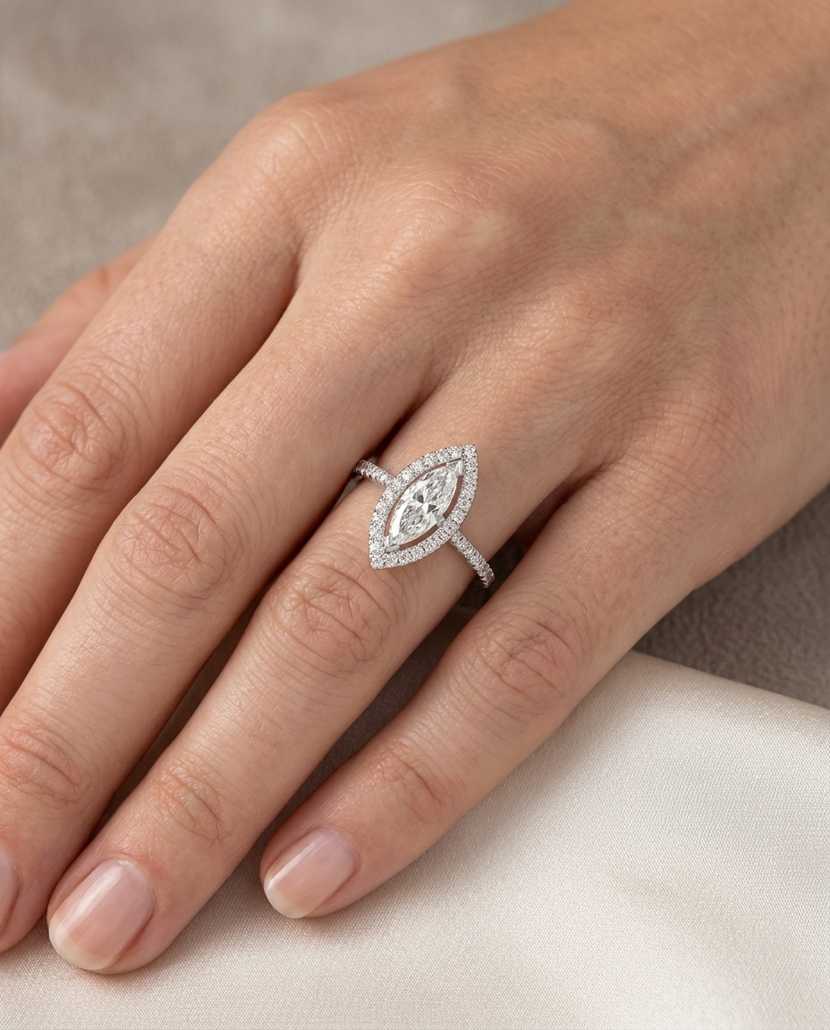 14KT White Gold Diamond Slice Ring on model