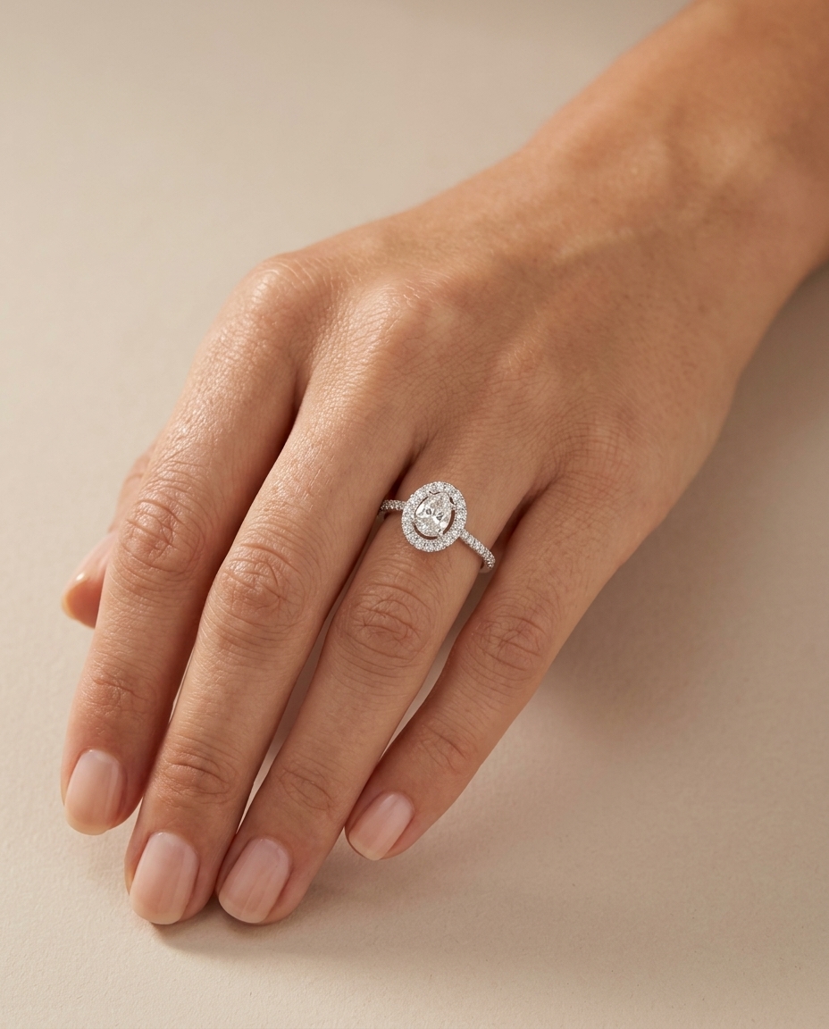 14KT White Gold Diamond Slice Ring on model