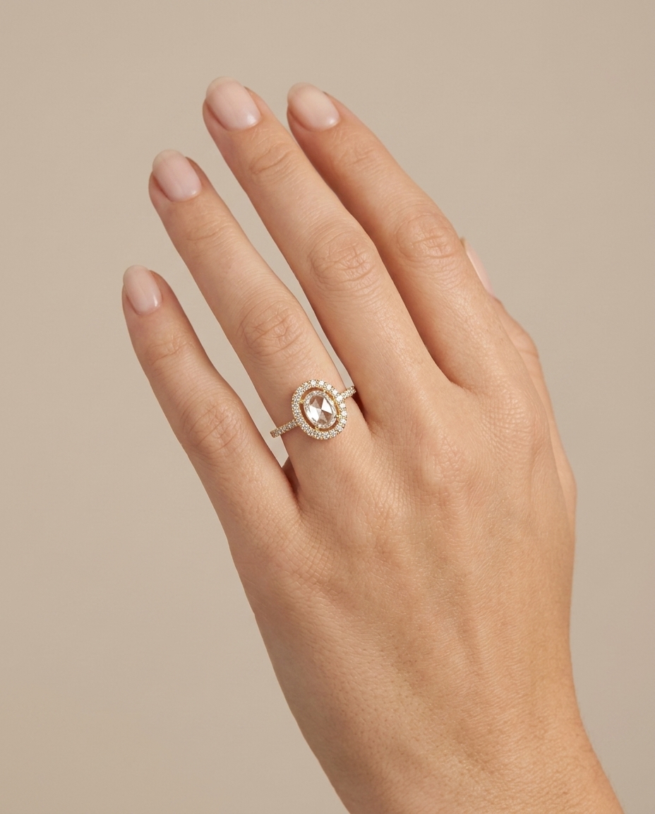 14KT Yellow Gold Diamond Slice Ring on model