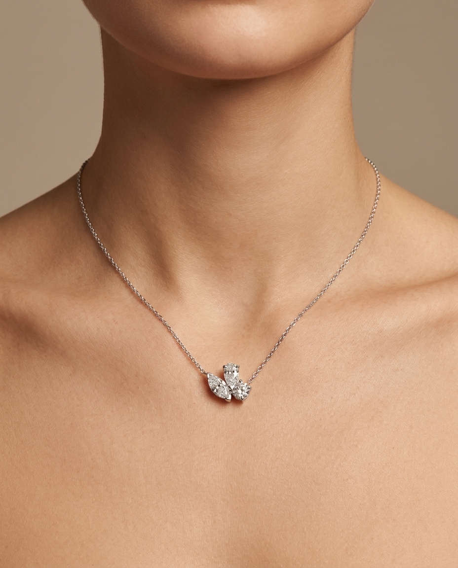 14KT White Gold Diamond Pendant Necklace on model