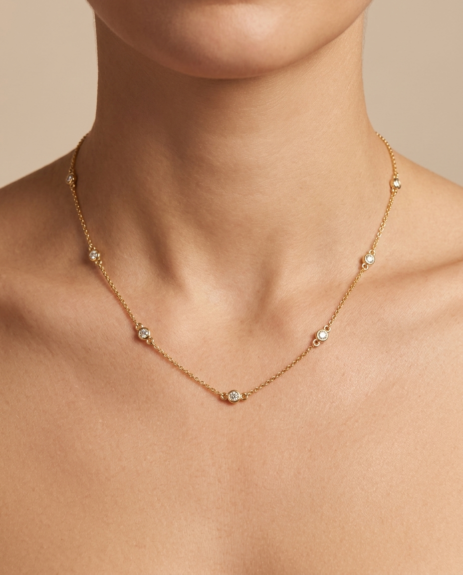 18KT Gold Diamond BY the Yard Necklace on model
