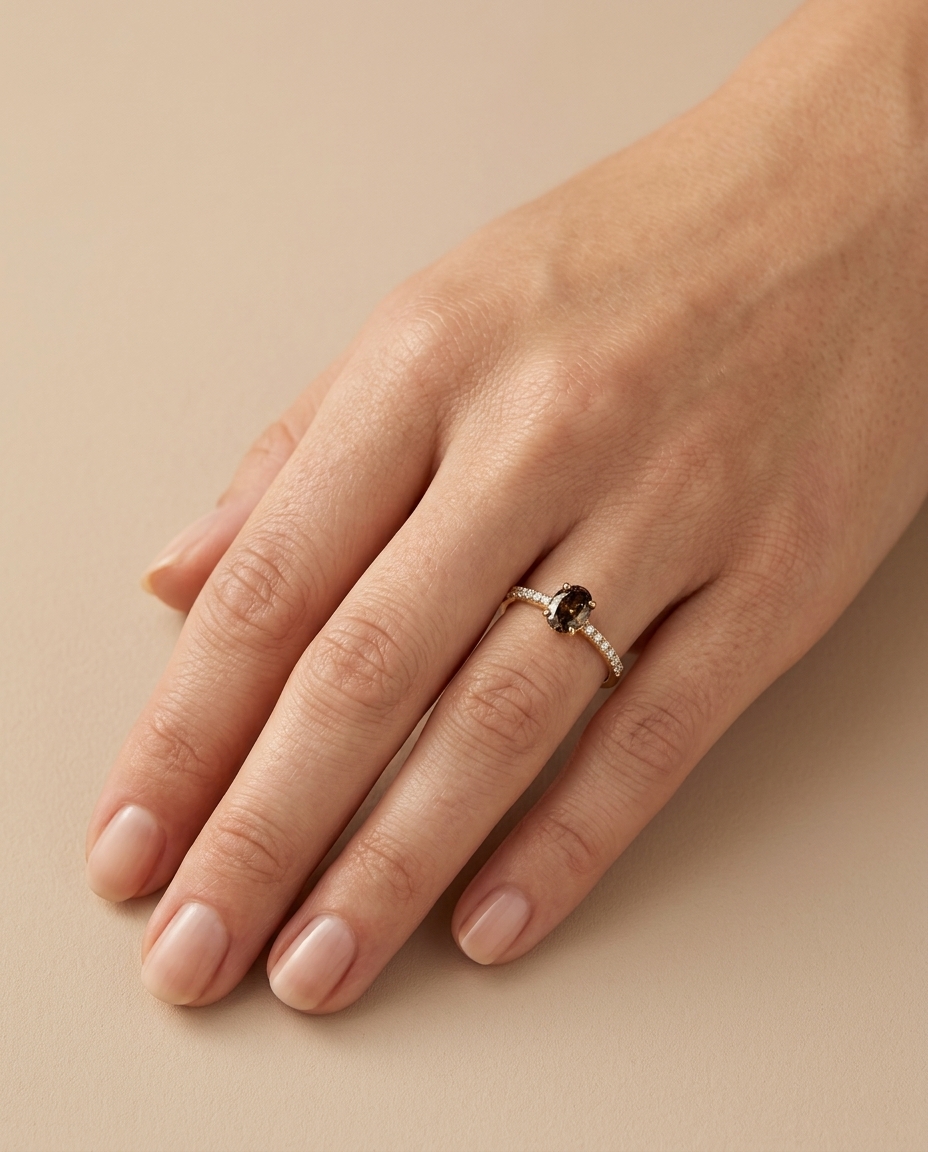 14KT Yellow Gold Fancy Diamond Ring on model