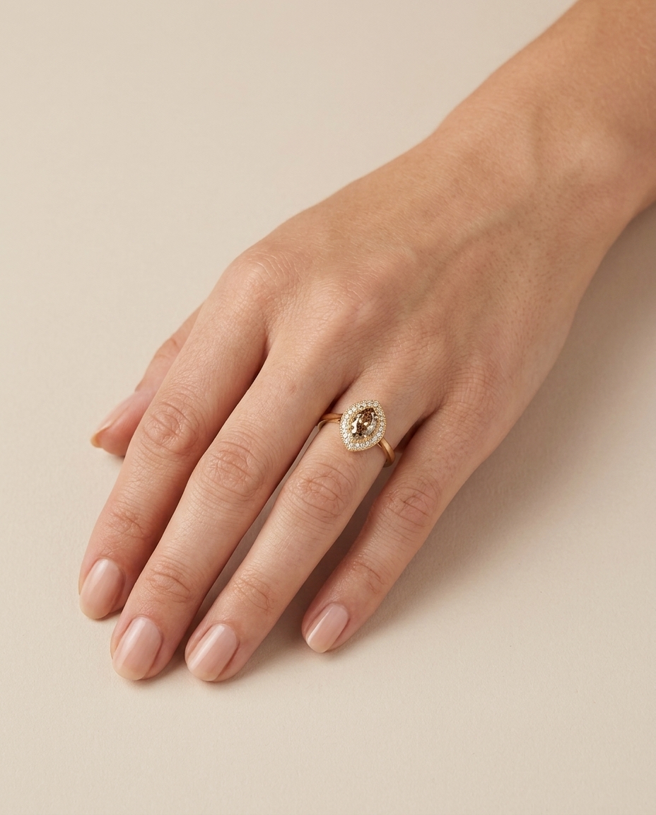 14KT Yellow Gold Fancy Diamond Ring on model