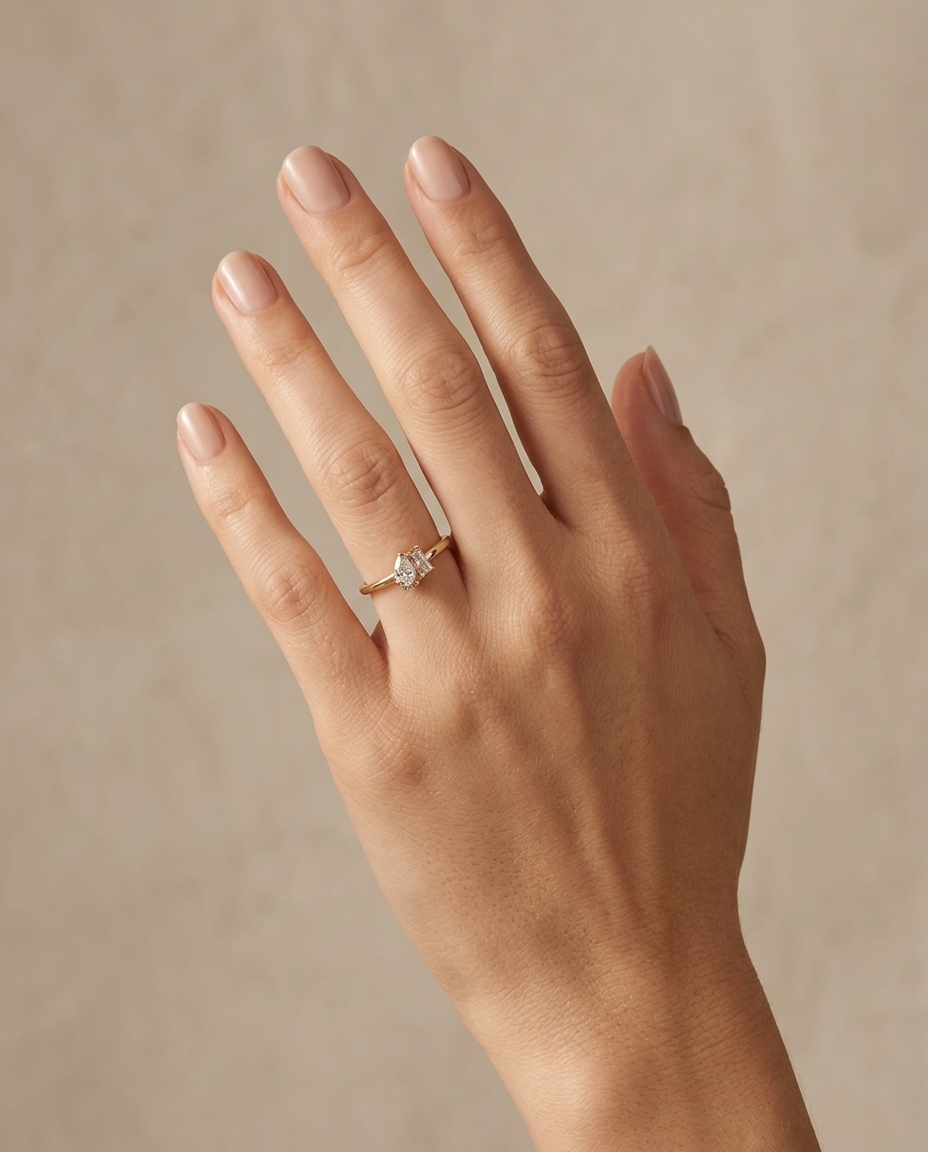 14KT Yellow Gold Fancy Diamond Ring on model