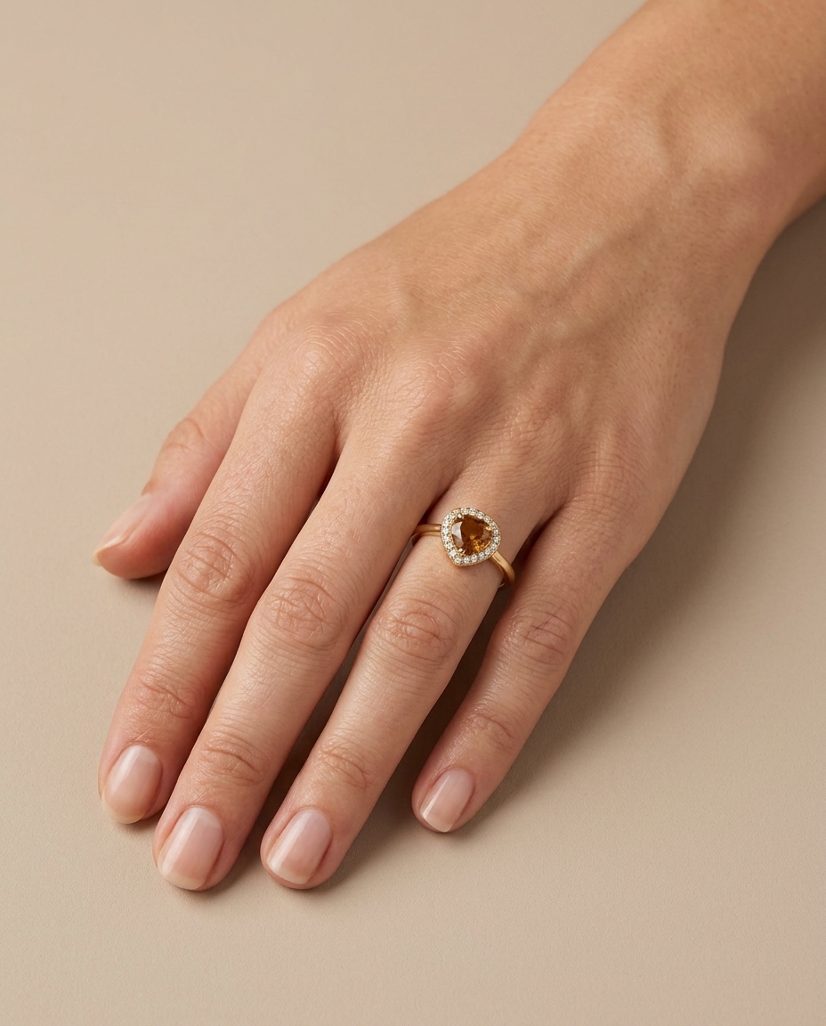 18KT Yellow Gold Fancy Diamond Ring on model