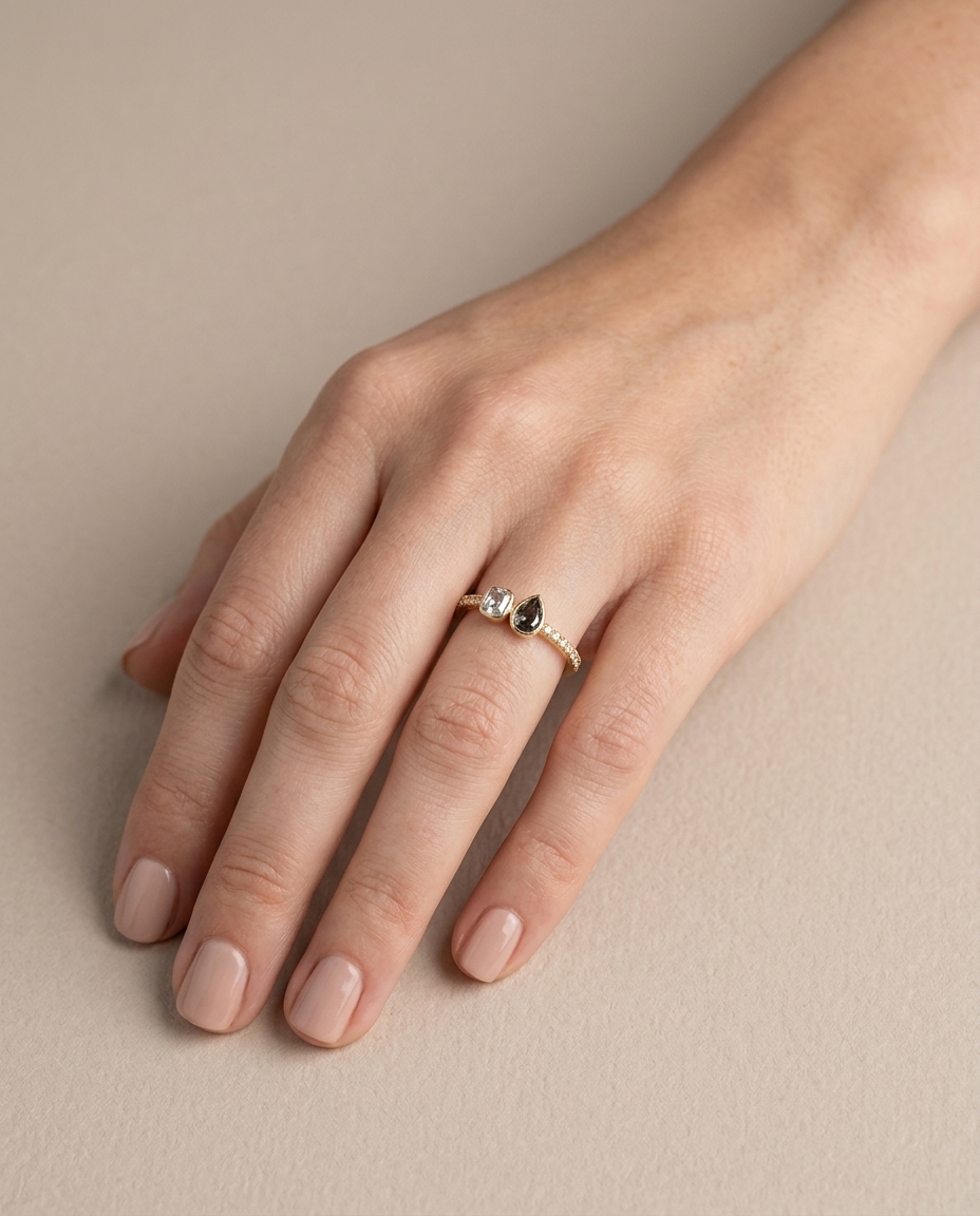 18KT Yellow Gold Fancy Diamond Ring on model