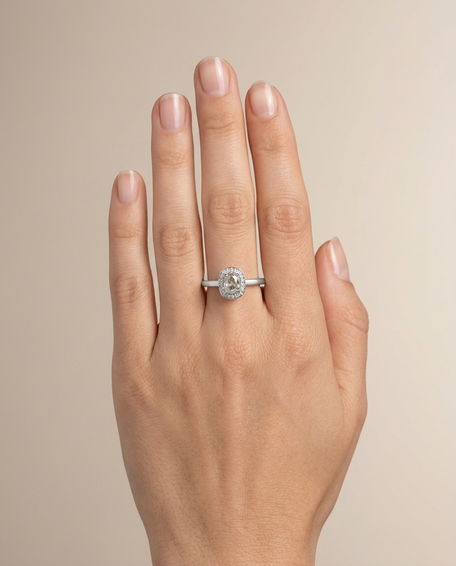 18KT White Gold Fancy Diamond Ring on model