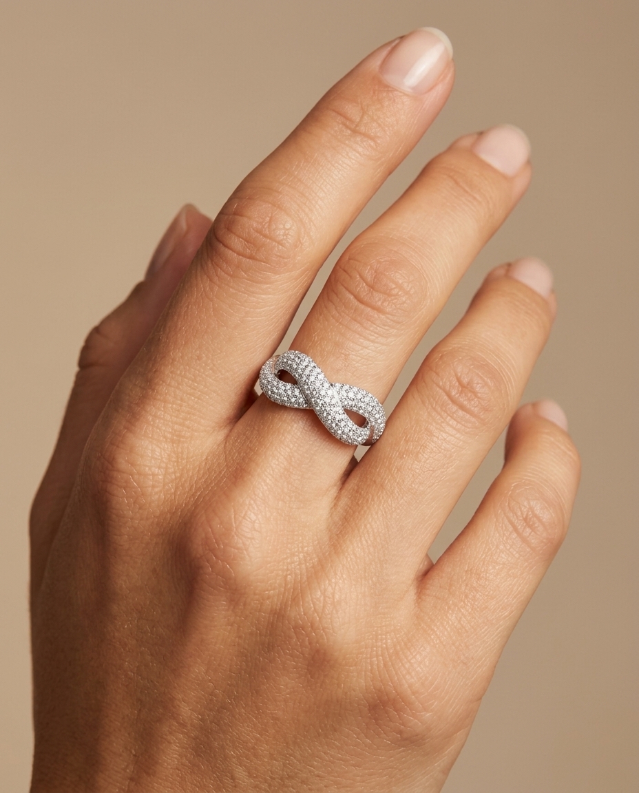 18KT White Gold Diamond Ring on model