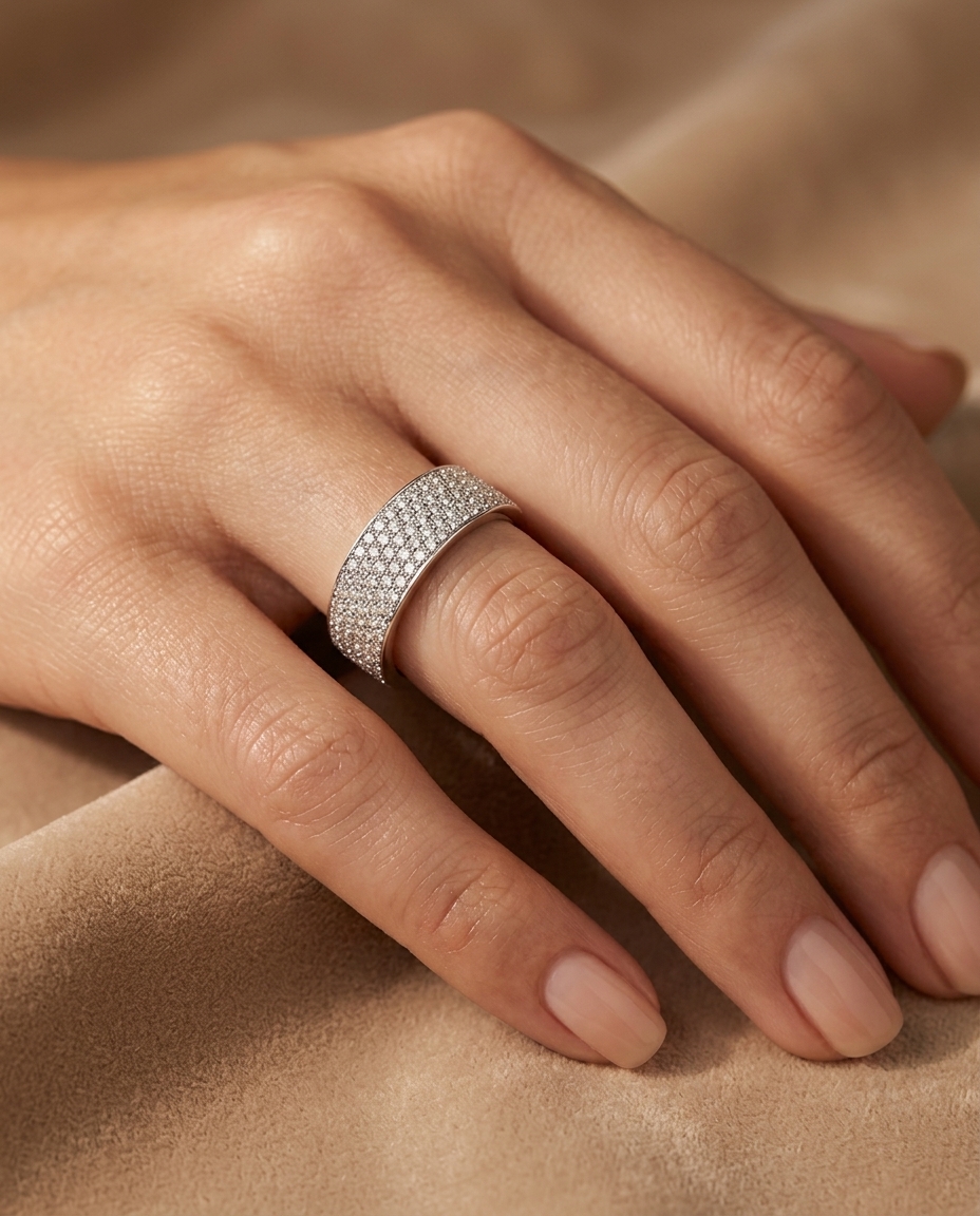18K Gold Diamond Ring on model