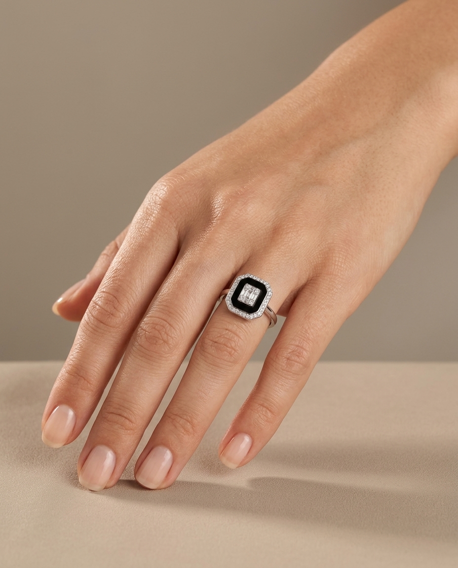 18KT White Gold Diamond Ring on model
