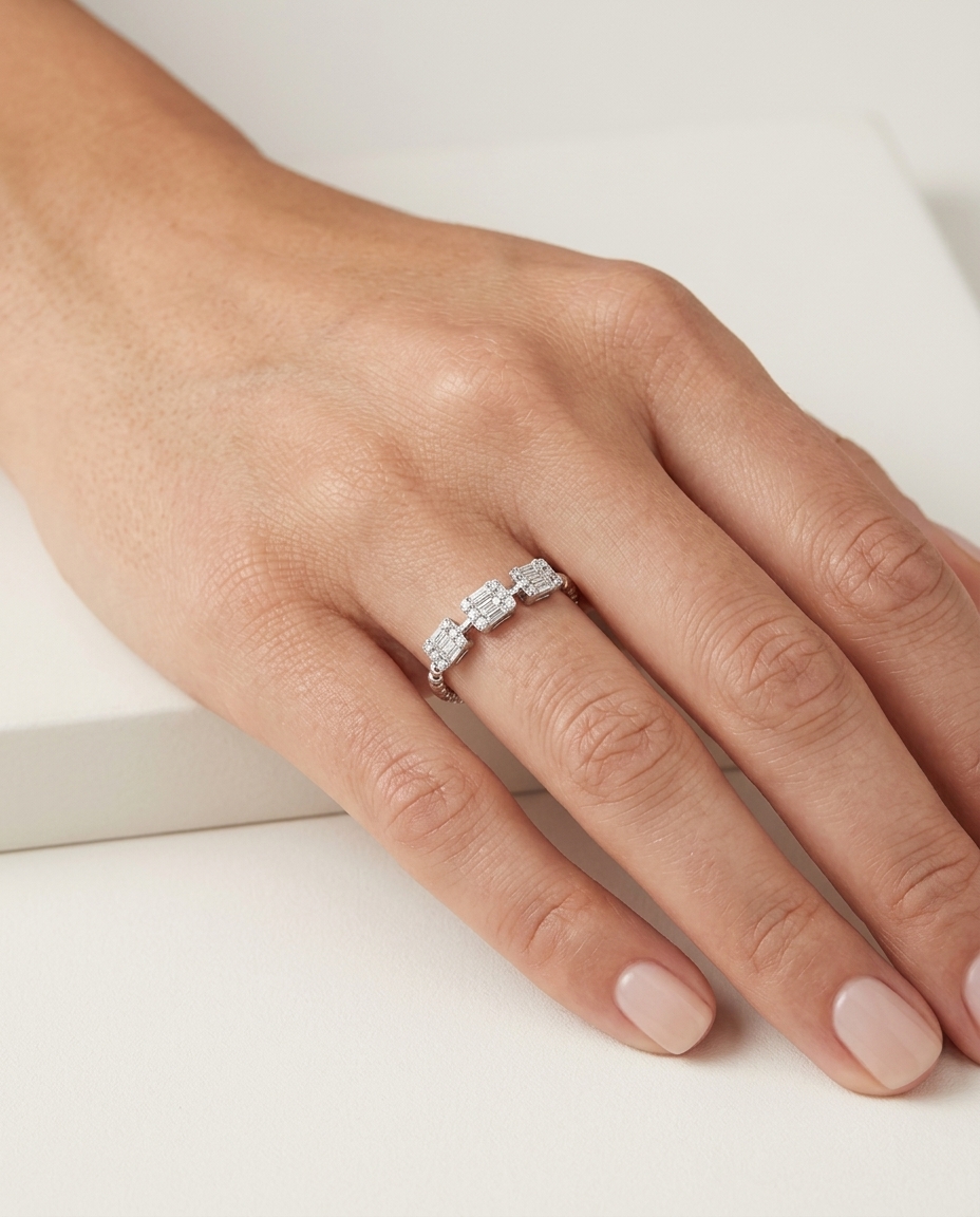 18KT White Gold Diamond Ring on model