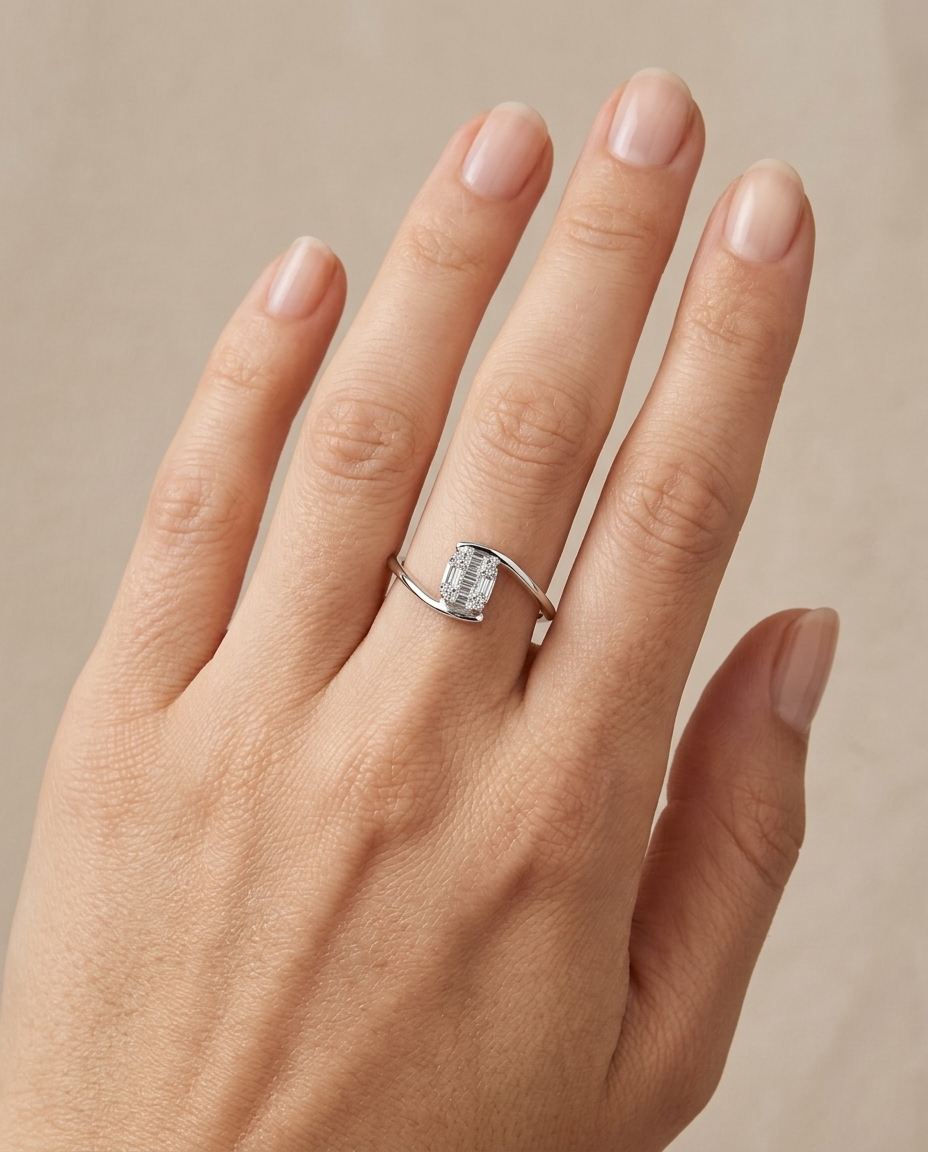 18KT White Gold Diamond Ring on model