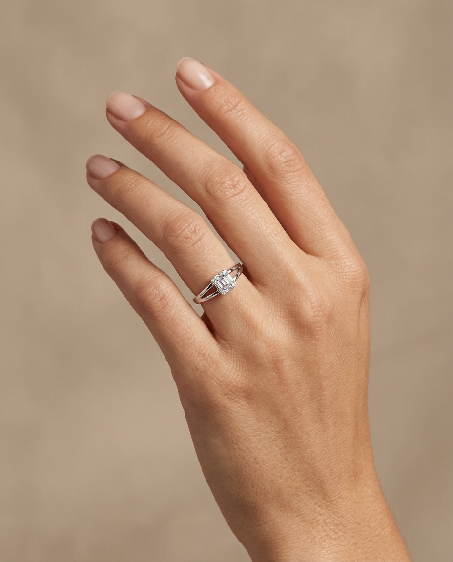 18KT White Gold Diamond Ring on model