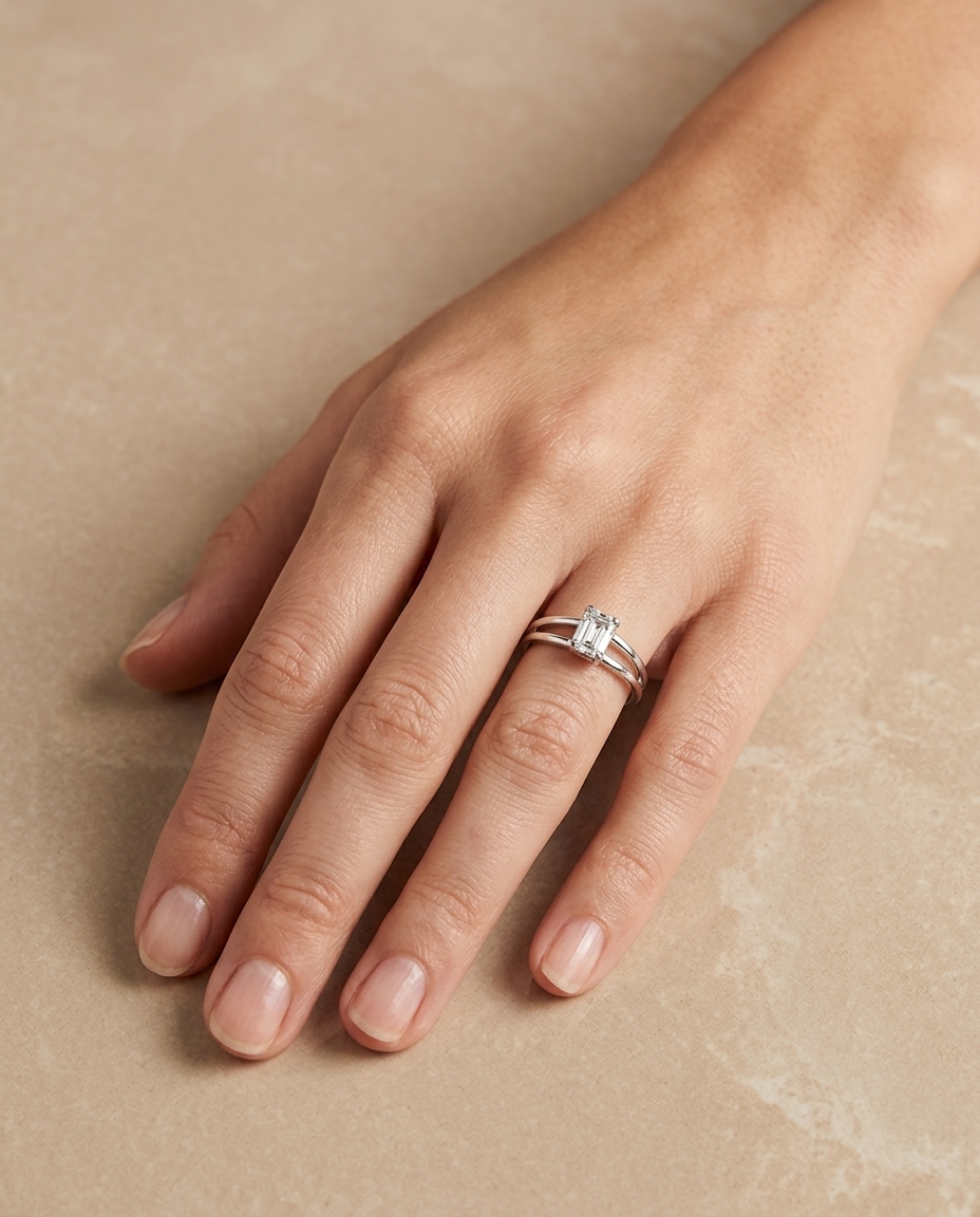 18KT White Gold Diamond Ring on model