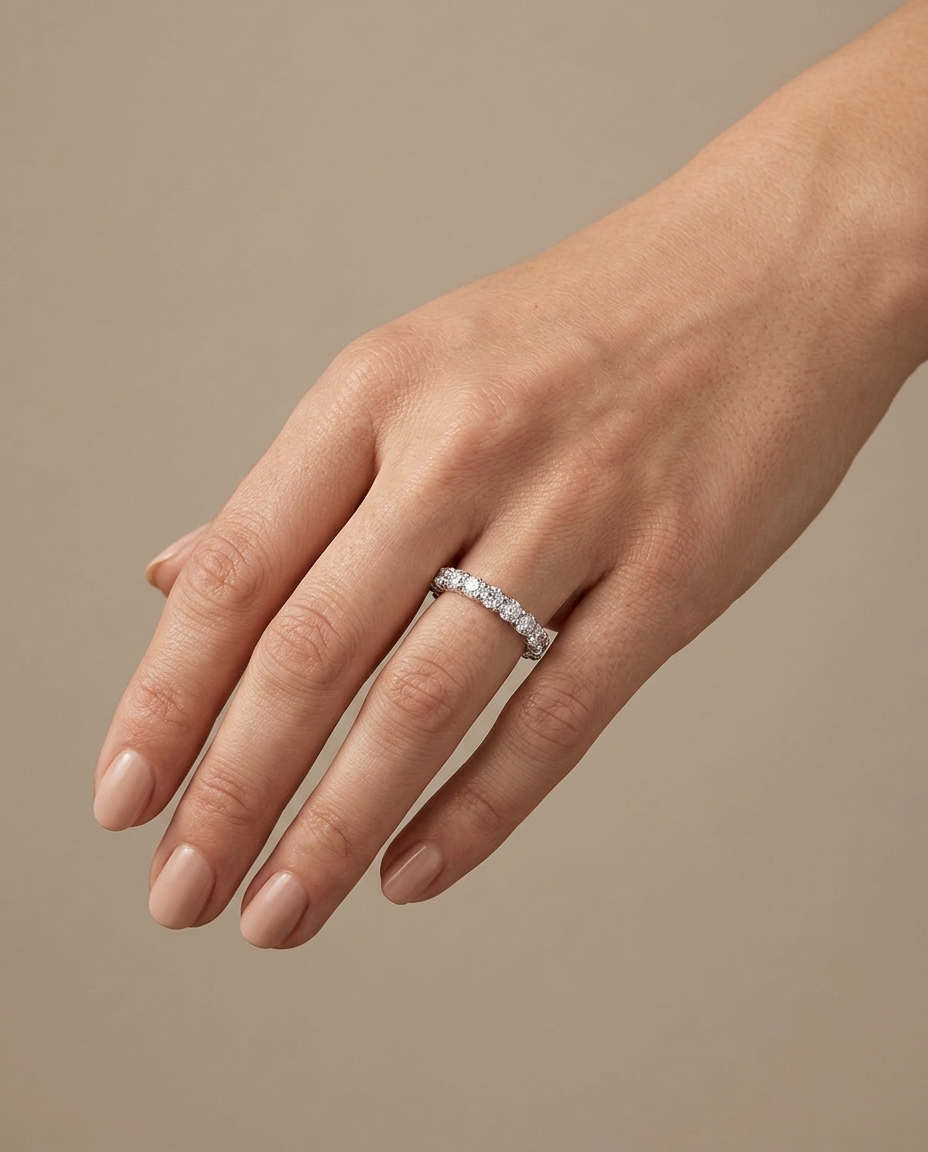 18KT White Gold Diamond Ring on model