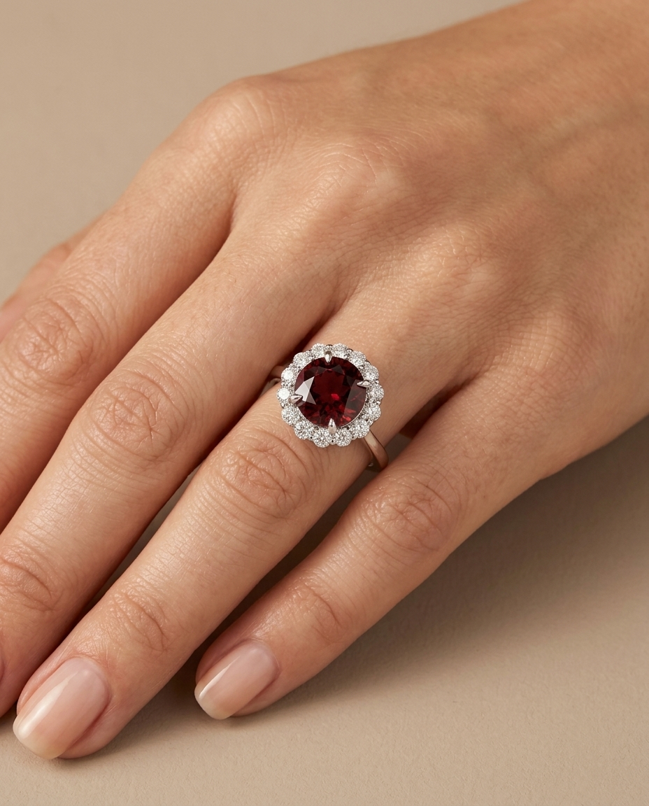 14KT White Gold Pink Tourmaline and Diamonds Ring on model