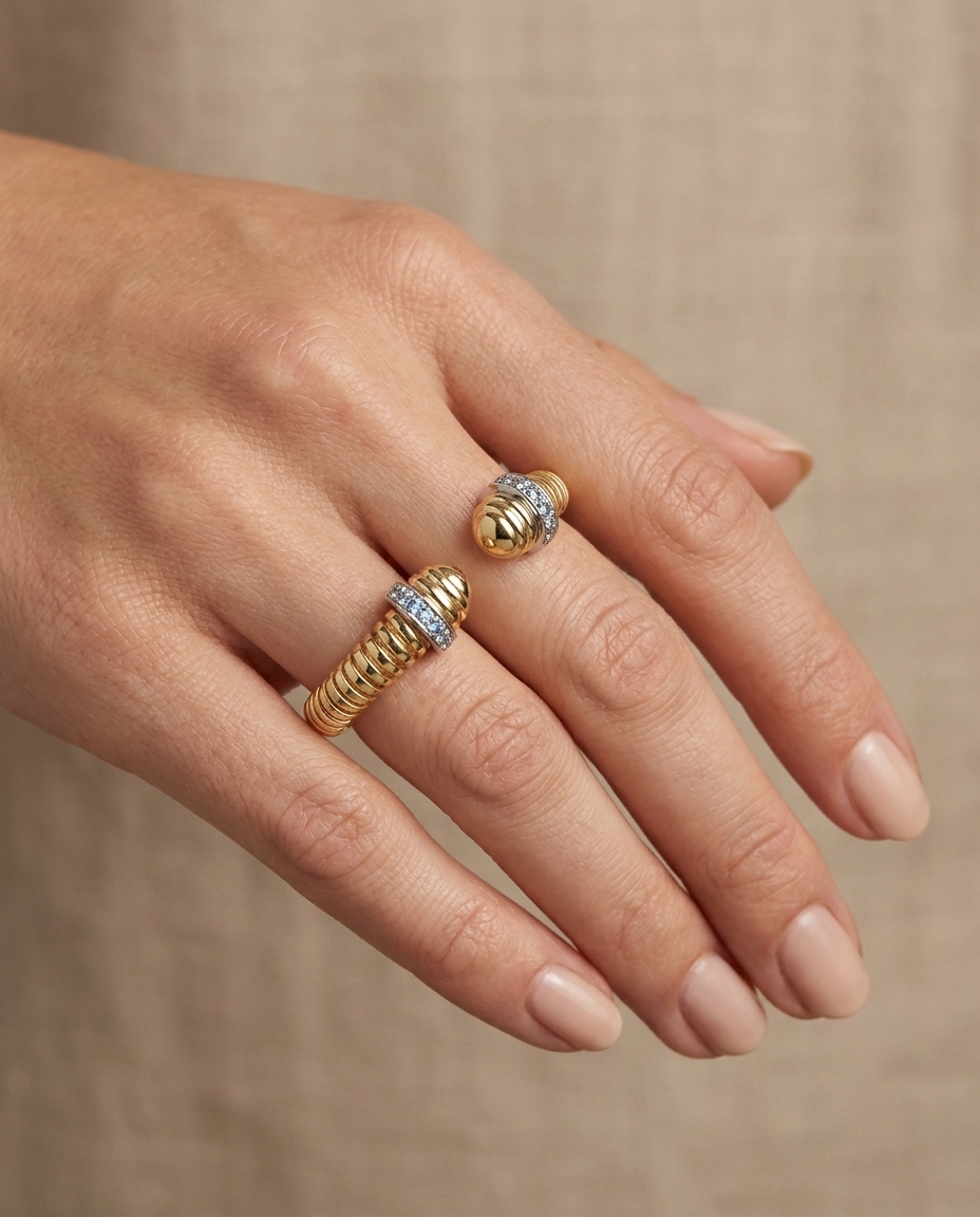 14KT Yellow Gold and Diamonds Tubogas Ring on model