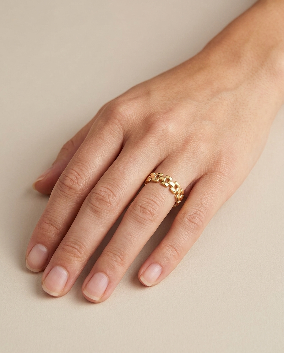 14KT Gold Band Ring on model