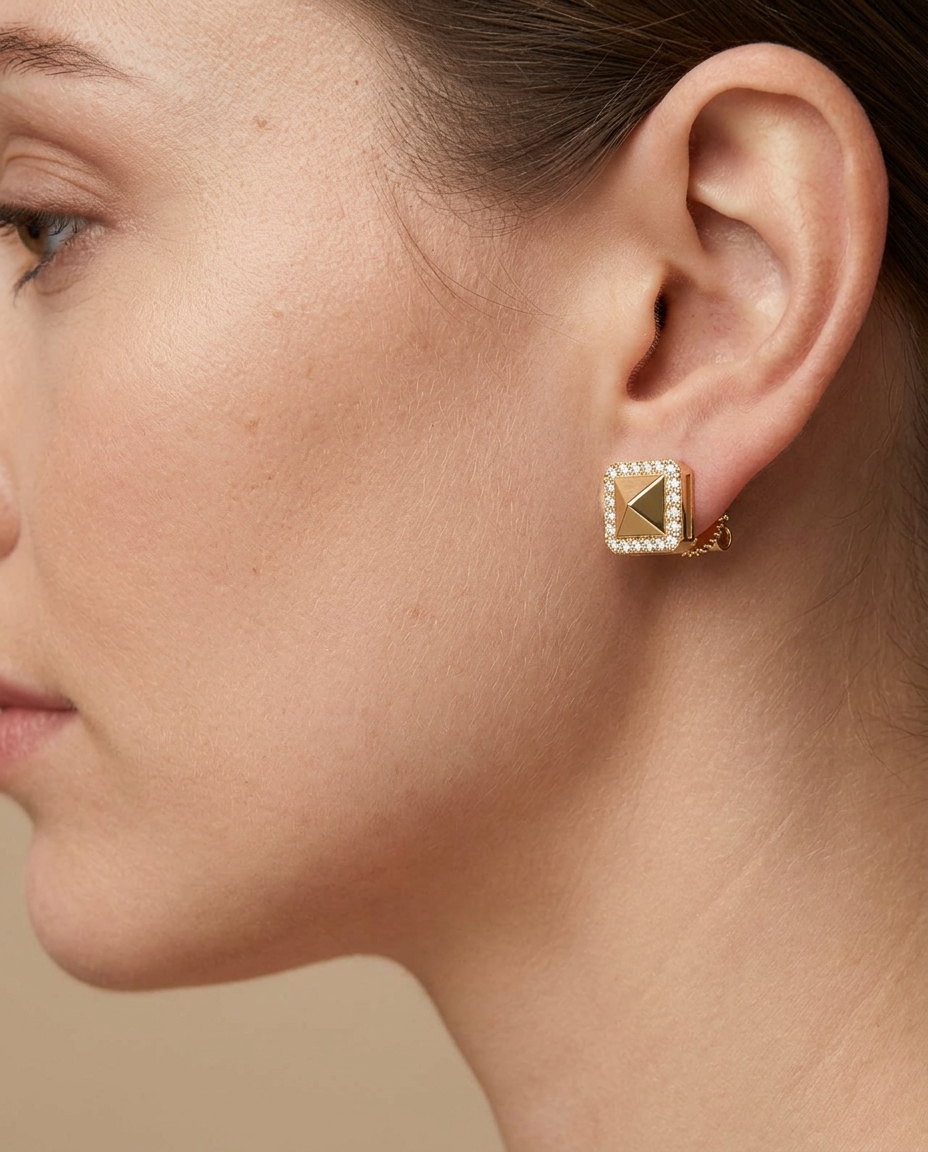 14KT Yellow Gold Diamond Earring view 2