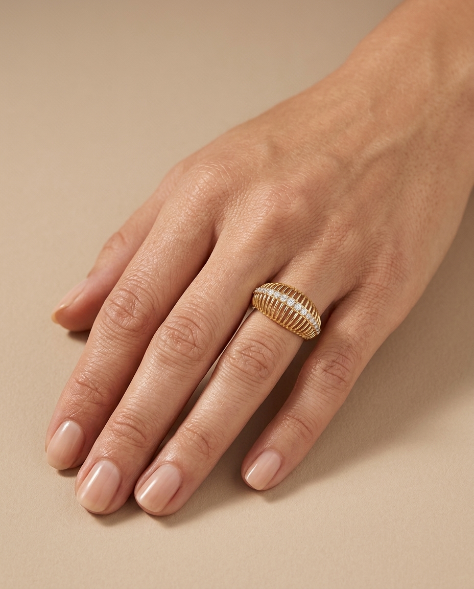 14KT Yellow Gold Diamond Ring on model