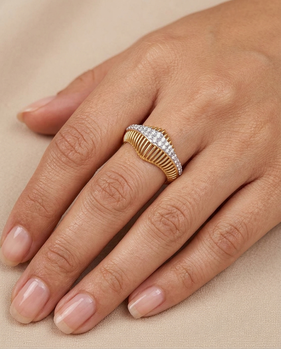14KT Yellow Gold Diamond Ring on model