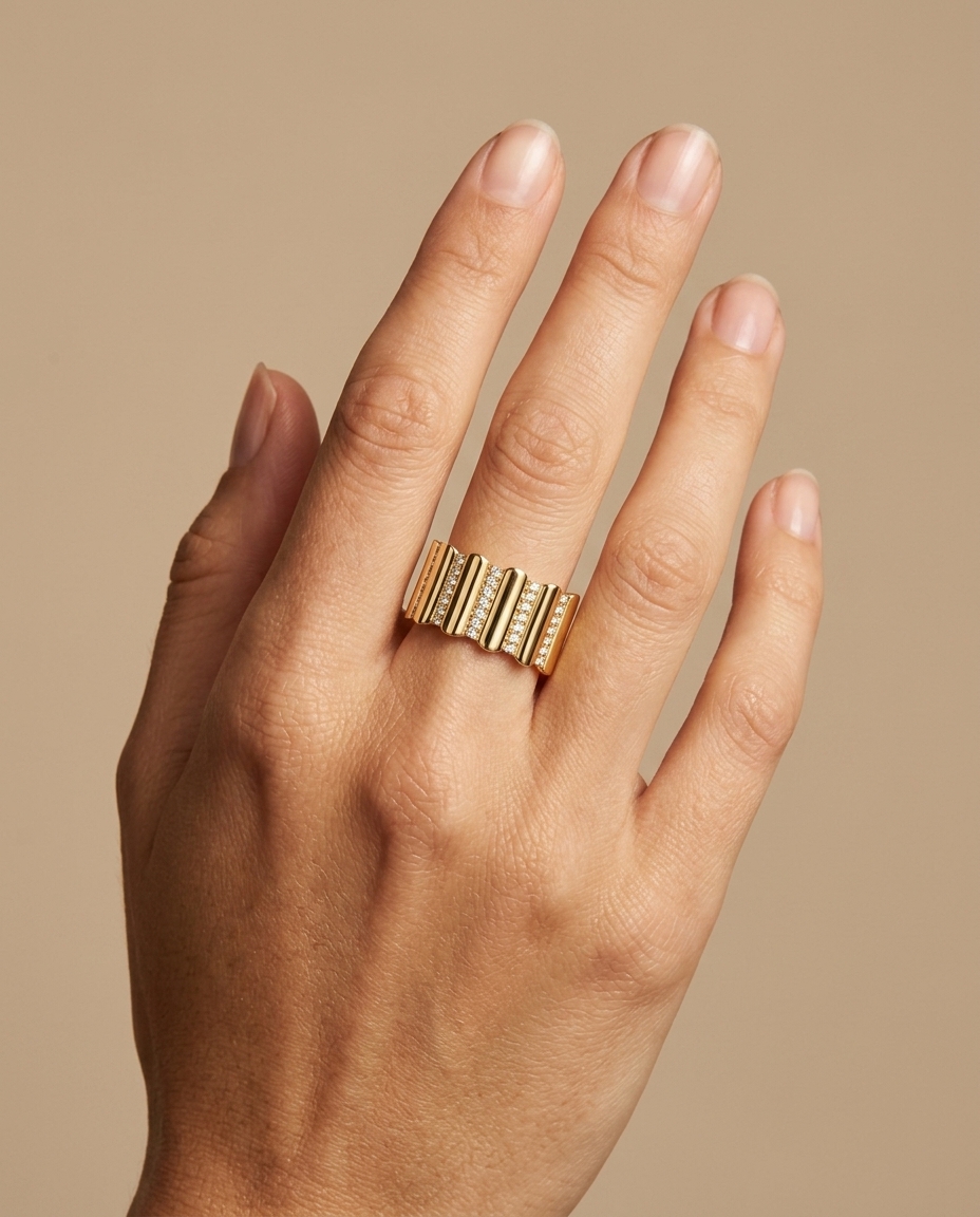 14KT Gold Diamond Ring on model