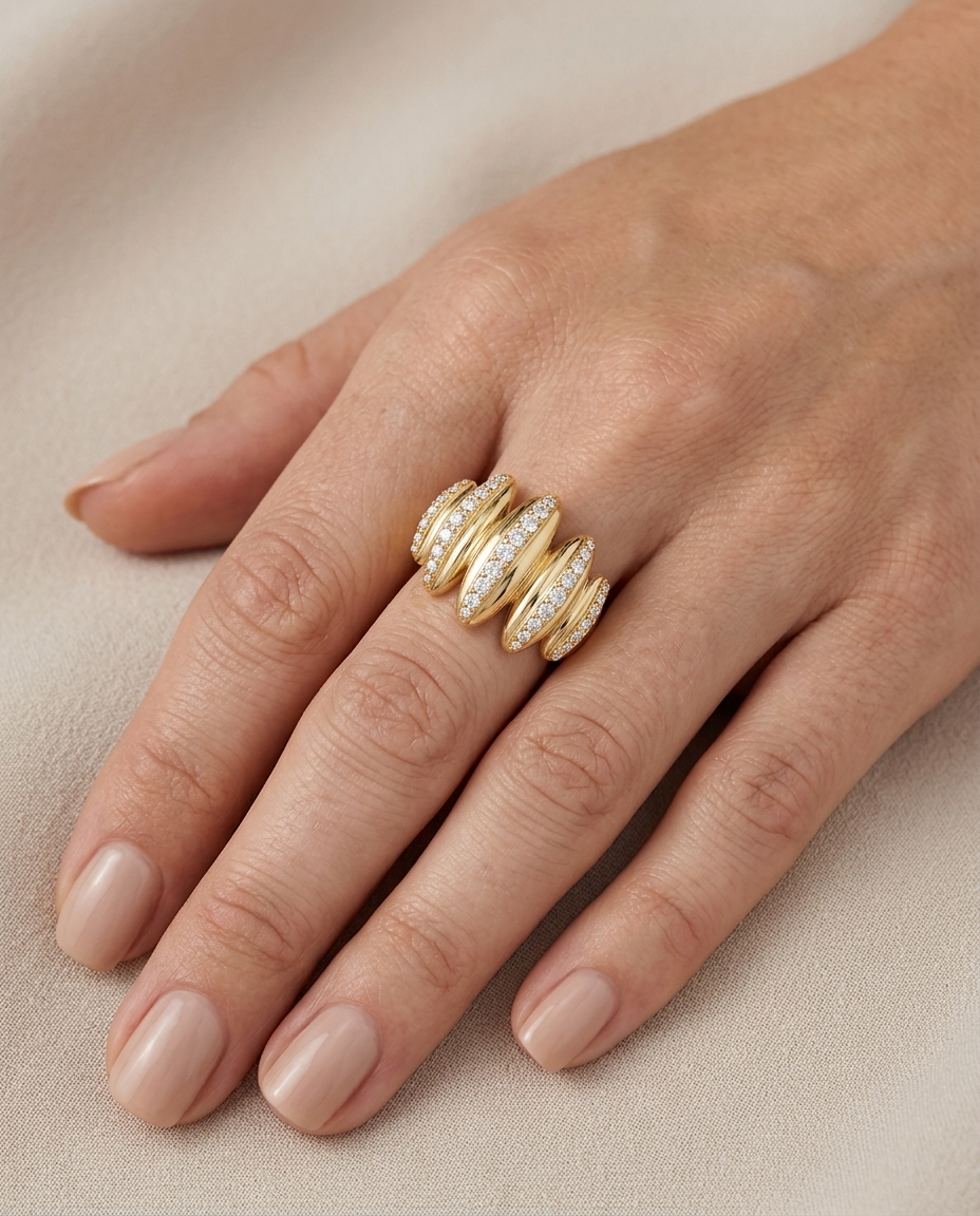 14KT Yellow Gold Diamond Ring on model