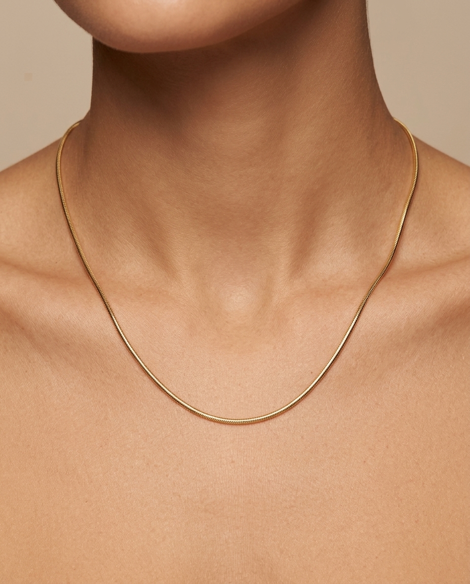 14KT Yellow Gold Omega Necklace on model